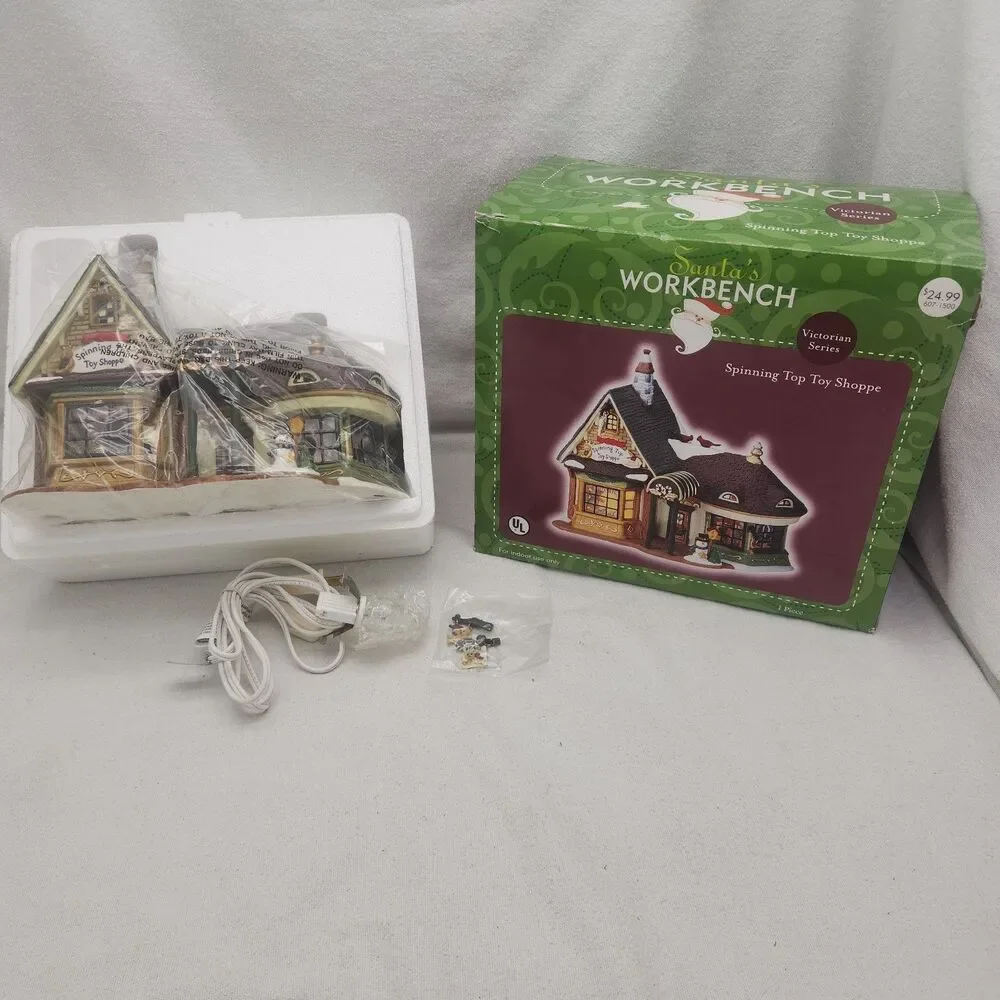 House Spinning Top Toy Shoppe Santa's Workbench Lighted Victorian Series 2002